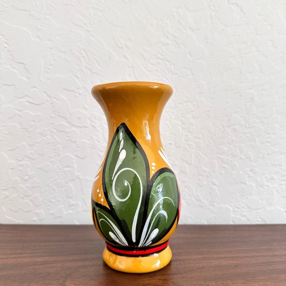 Vintage Handpainted Ceramic Talavera Vase Mexican Folk‎ Art Pottery Sunflower